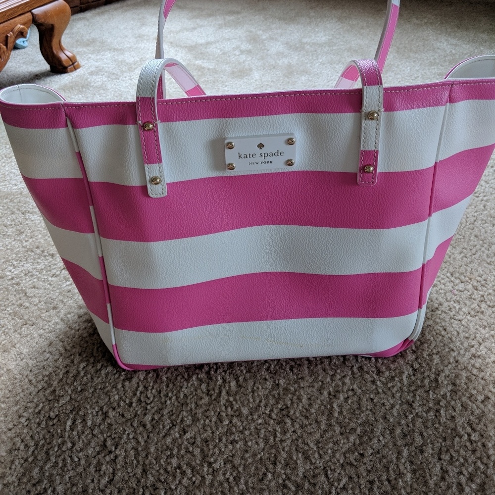 Kate Spade pink and white stripe oversize purse
